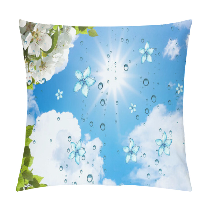 Personality  3d Flower , Butterfly Sky And Flower Home Brick Wall Background Pillow Covers