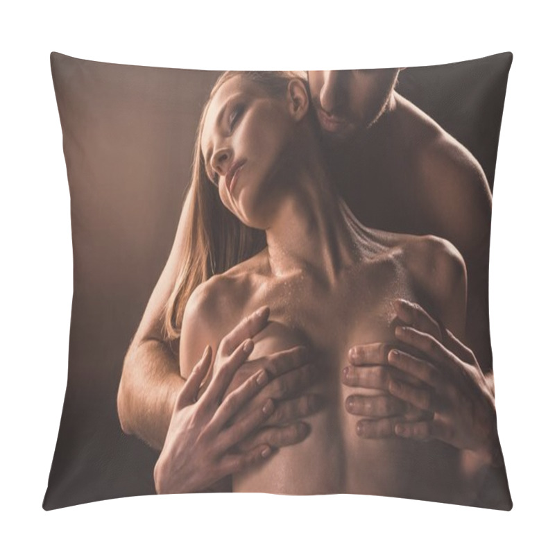 Personality  Boyfriend Touching Breast Of His Sexy Girlfriend, On Brown Pillow Covers