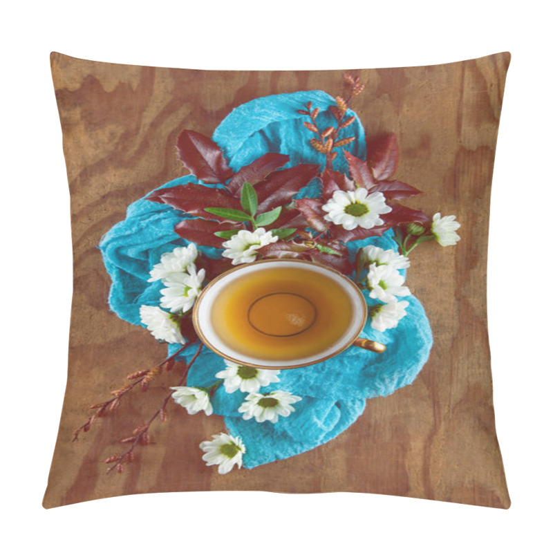 Personality  Vintage, Antique Cup Of Tea Decorated With Flowers On Wooden Background In A Shabby Chic Look Pillow Covers