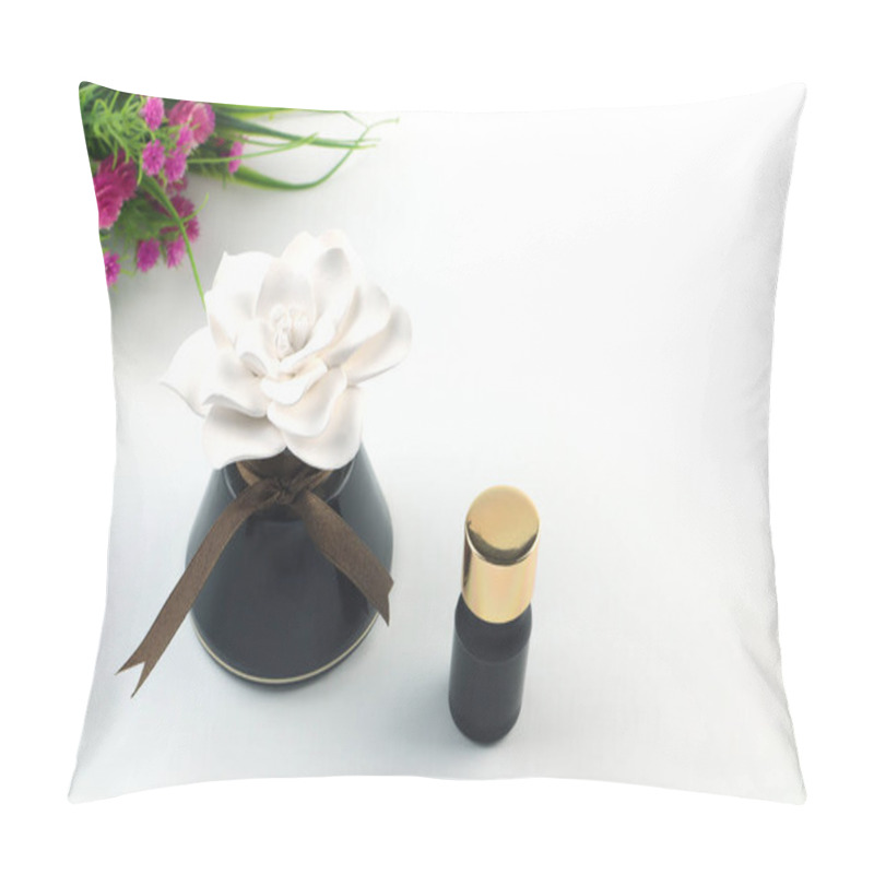 Personality  Luxury Aroma Scent Ceramic Flower In Glass Bottle Is On White Table With Essential Oil And Flowers In Nice Living Room Which Create Relax Diffuser Aroma Ambient Scent In Bed Room And Good Decoration Pillow Covers