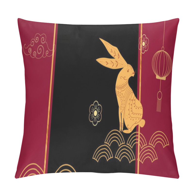 Personality  Image Of Chinese Traditional Decorations With Rabbit On Red Background. Chinese New Year, Festivity, Celebration And Tradition Concept Digitally Generated Image. Pillow Covers