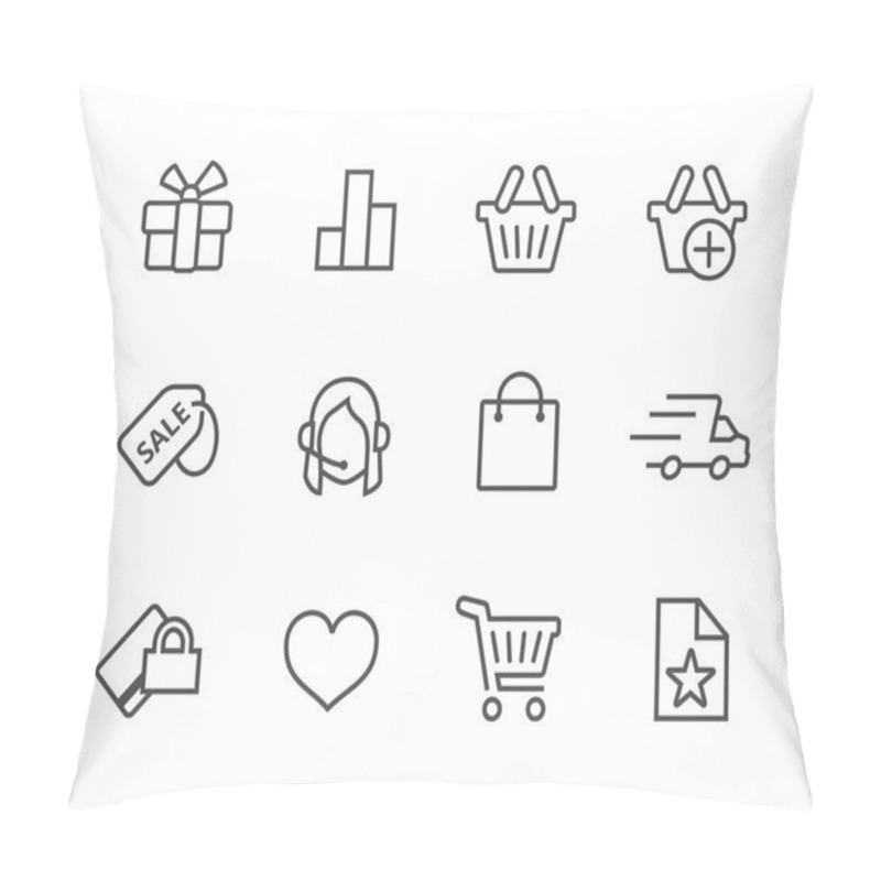 Personality  Thin Line Shopping Icons Set. Pillow Covers