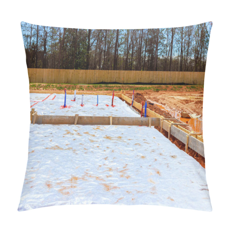 Personality  Preparing Foundation At Construction Site With PVC Plastic Plumbing Lines Protective Covering Laid Over Earth To Prevent Moisture. Pillow Covers