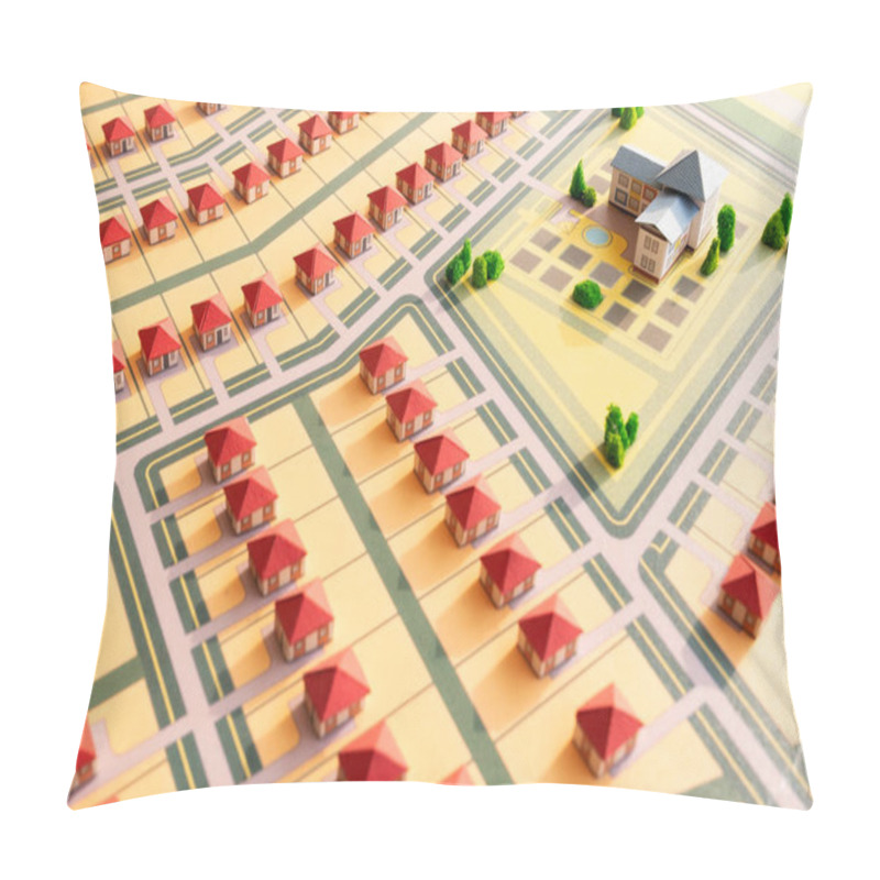 Personality  Urban Layout Building. Abstract Model Of A Village Or Small Area Of The City Made Of Paper. The Draft Plan For The Construction Of A New Neighborhood. Pillow Covers