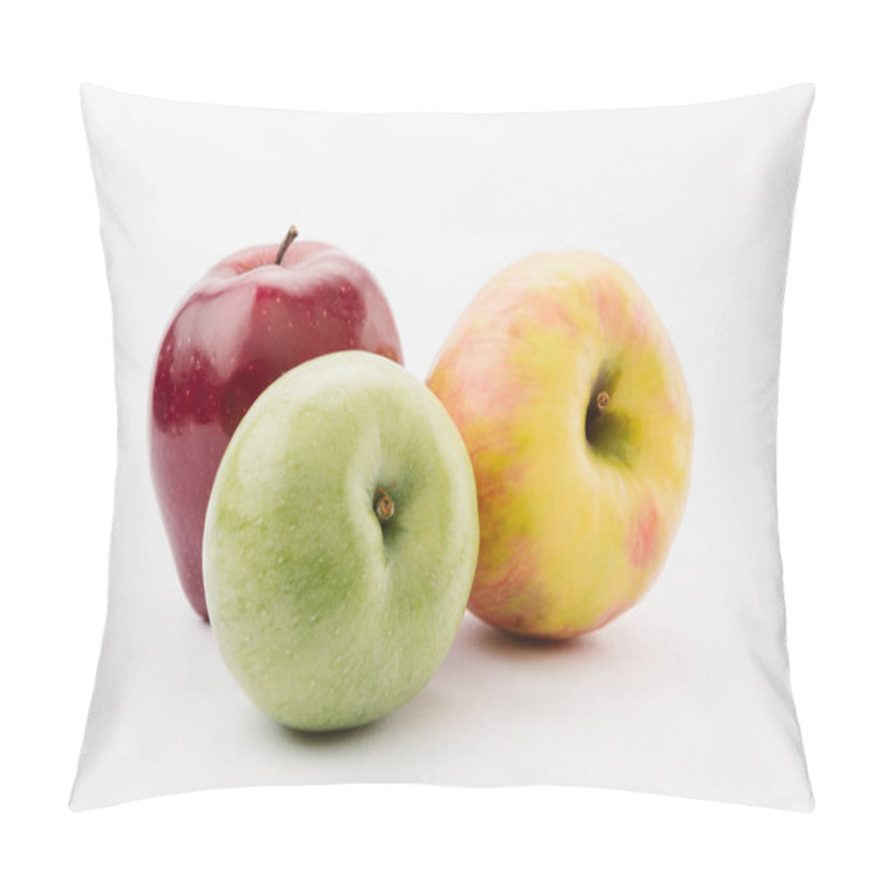 Personality  Fresh Red, Green And Yellow Apples On White Background Pillow Covers