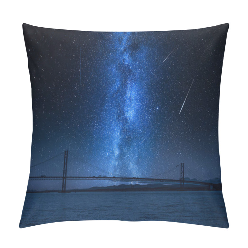 Personality  Milky Way And Falling Stars Over Bay In Queensferry, Scotland Pillow Covers