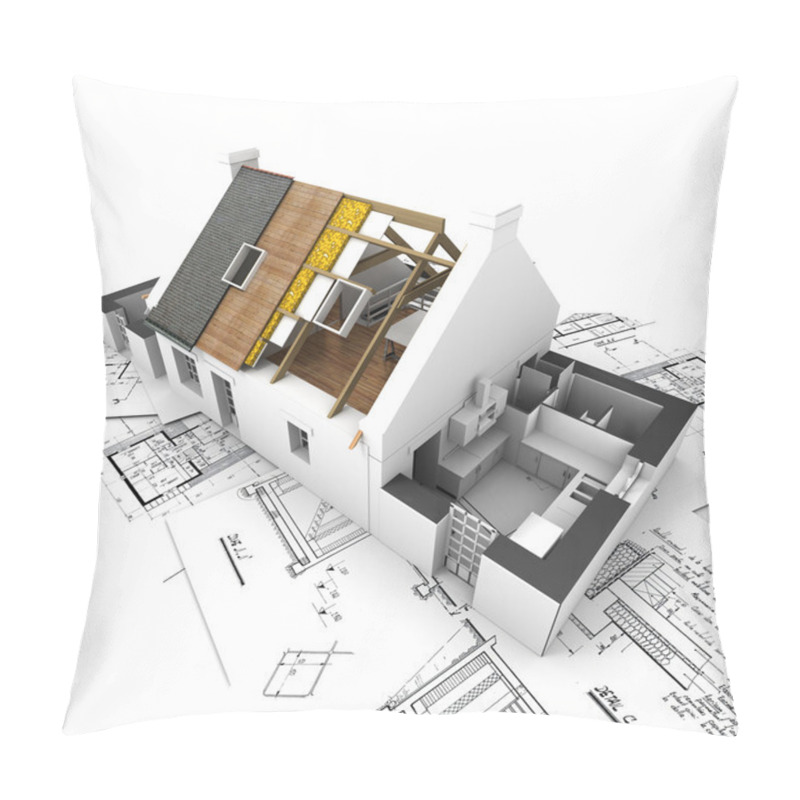 Personality  House With Exposed Roof Layers And Plans Pillow Covers