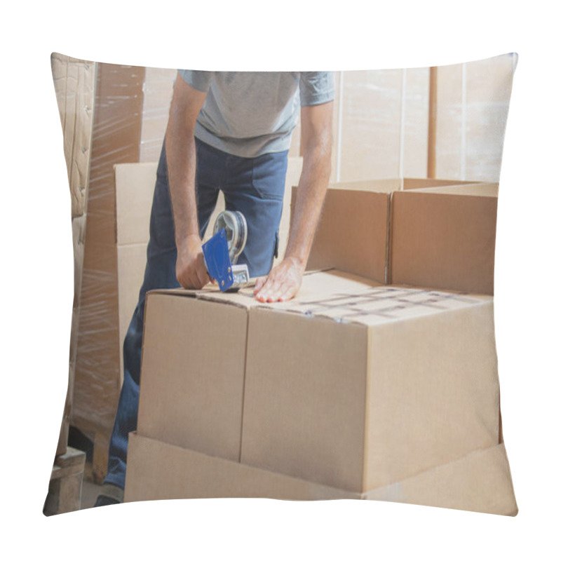 Personality  Man Packing With Adhesive Tape In Warehouse Pillow Covers