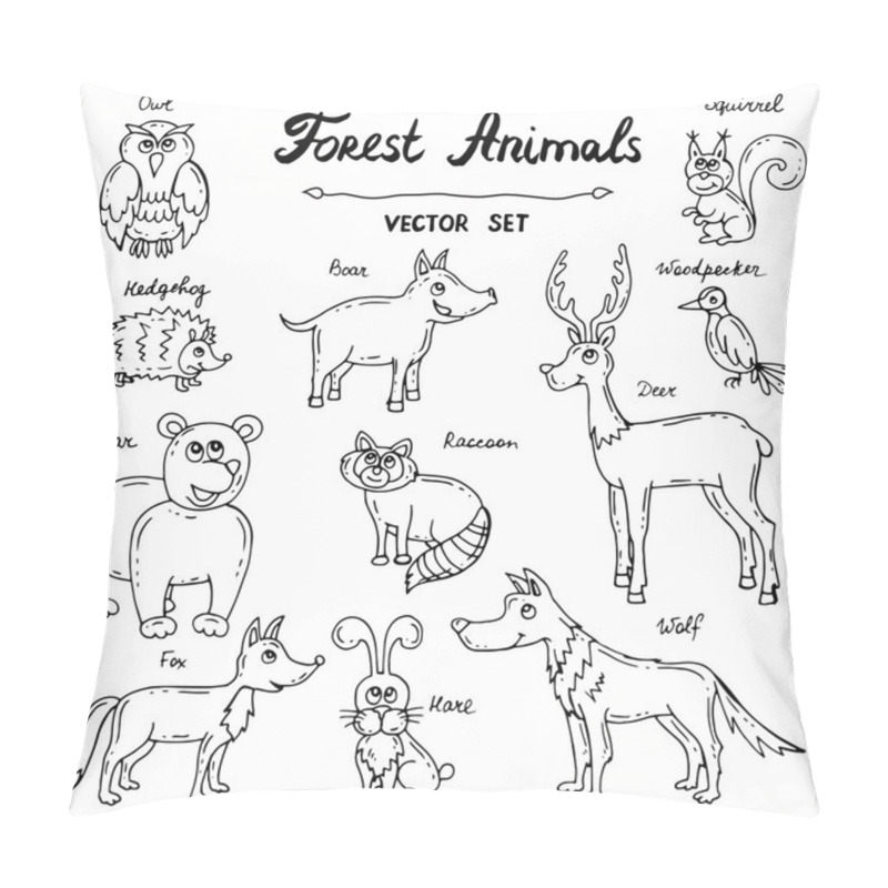 Personality  Vector Set With Hand Drawn Isolated Doodles On The Theme Of Forest Animals Pillow Covers