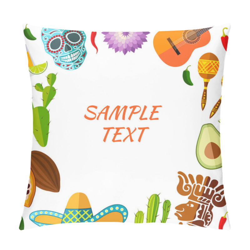 Personality  Frame With Place For Text From Mexican Symbols. Vector Banner On The Theme Of Travel. Template. Pillow Covers