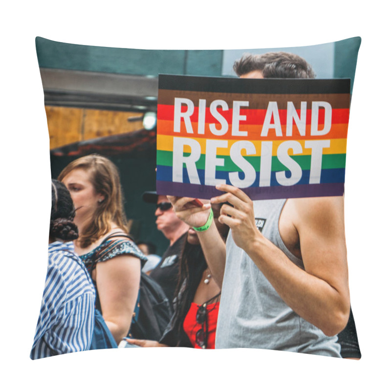 Personality  New York, USA - June 24, 2018: The Annual New York City LGBT Pride March, Or New York City Pride March, Traverses Southward Down Fifth Avenue And Ends At Greenwich Village In Lower Manhattan Pillow Covers