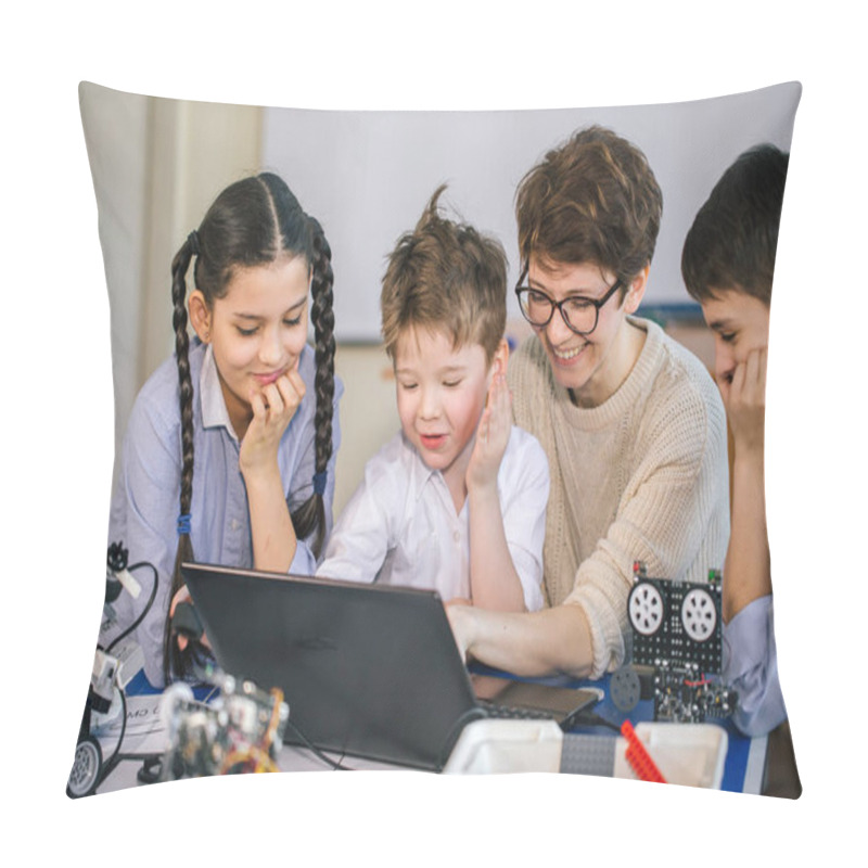 Personality  Happy Children Learn Programming Using Laptops On Extracurricular Classes Pillow Covers