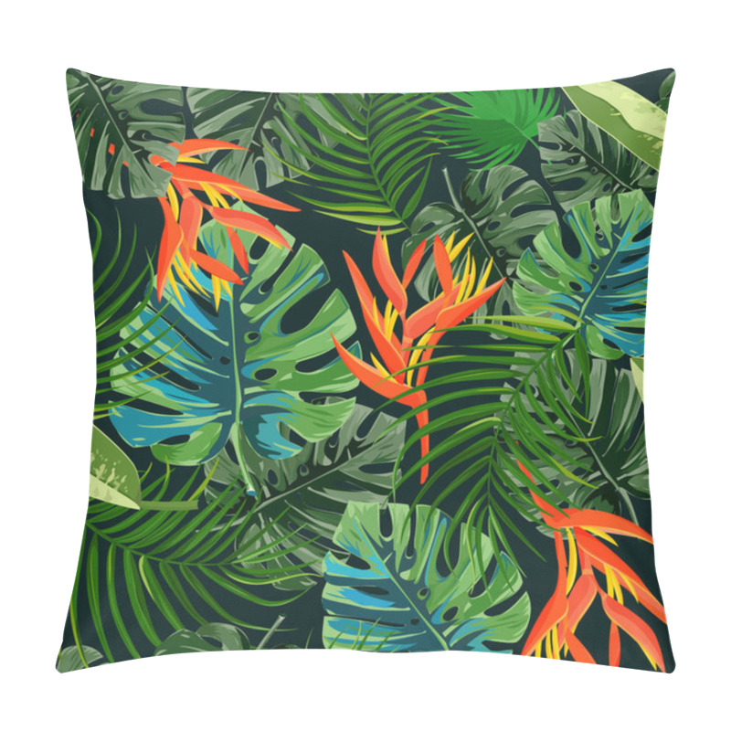 Personality  Tropical Orange Plants Background. Heliconia And Strelizia Flowers Vector Illustration. Pillow Covers