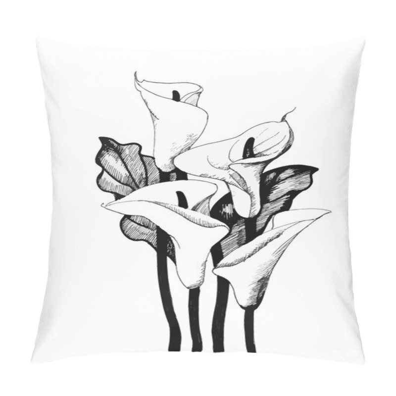 Personality  Calla Lilly Floral, Black And White Illustration Background Pillow Covers