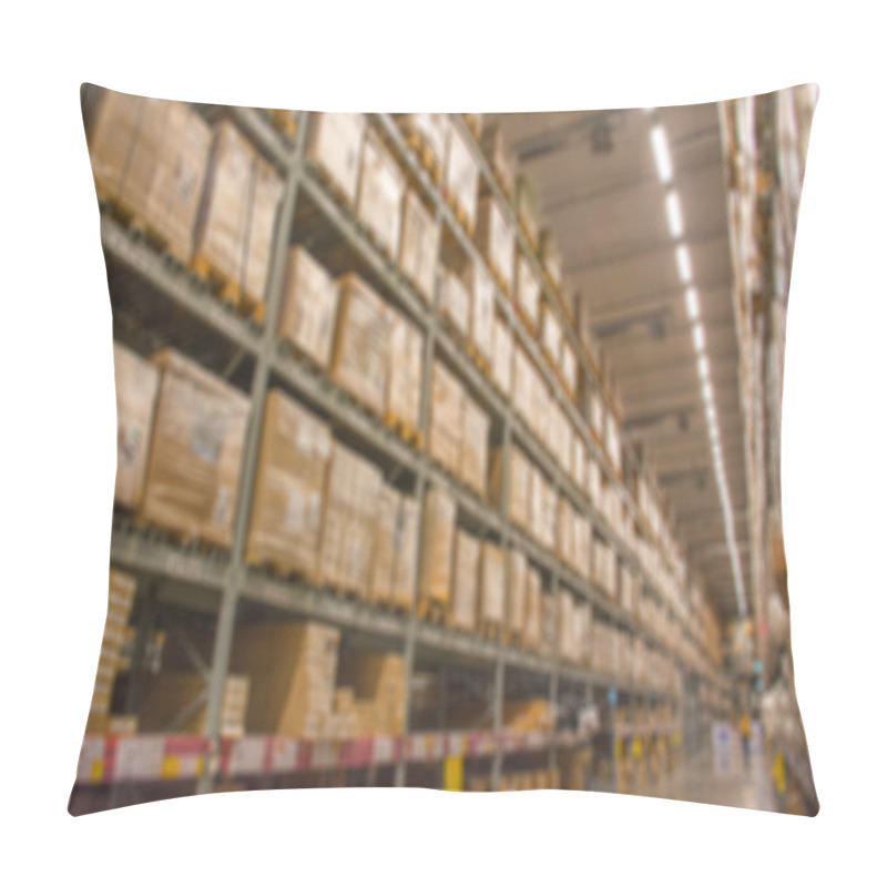 Personality  Abstract Blurred Boxes On Rows Of Shelves In Big Modern Warehous Pillow Covers