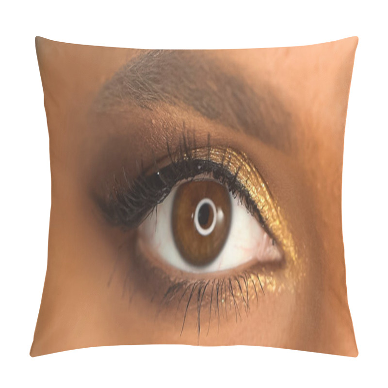 Personality  Partial View Of African American Woman With Brown Eye And Sparkling Eye Shadow With Shimmer  Pillow Covers