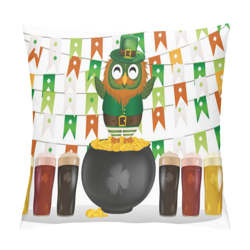 Personality  An Owl In A National Costume For A Patrician's Day Stands On A Pot Pillow Covers