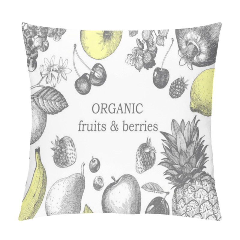 Personality  Hand-drawn Illustration With Berries And  Fruits. Vector  Pillow Covers