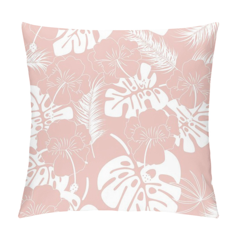 Personality  Seamless Tropical Pattern With White Monstera Leaves And Flowers Pillow Covers