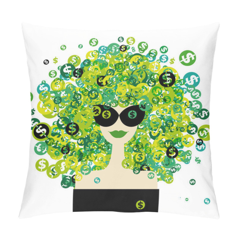 Personality  Woman Portrait With Dollar Signs Hairstyle For Your Design Pillow Covers