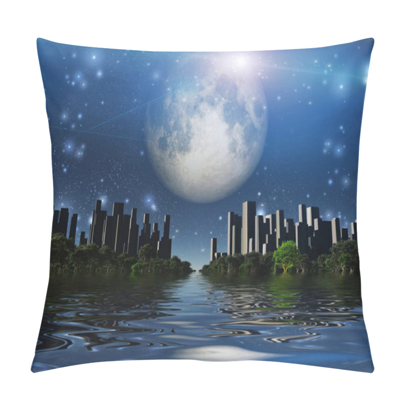 Personality  Surreal Painting. Moon Above City Of Future. Pillow Covers