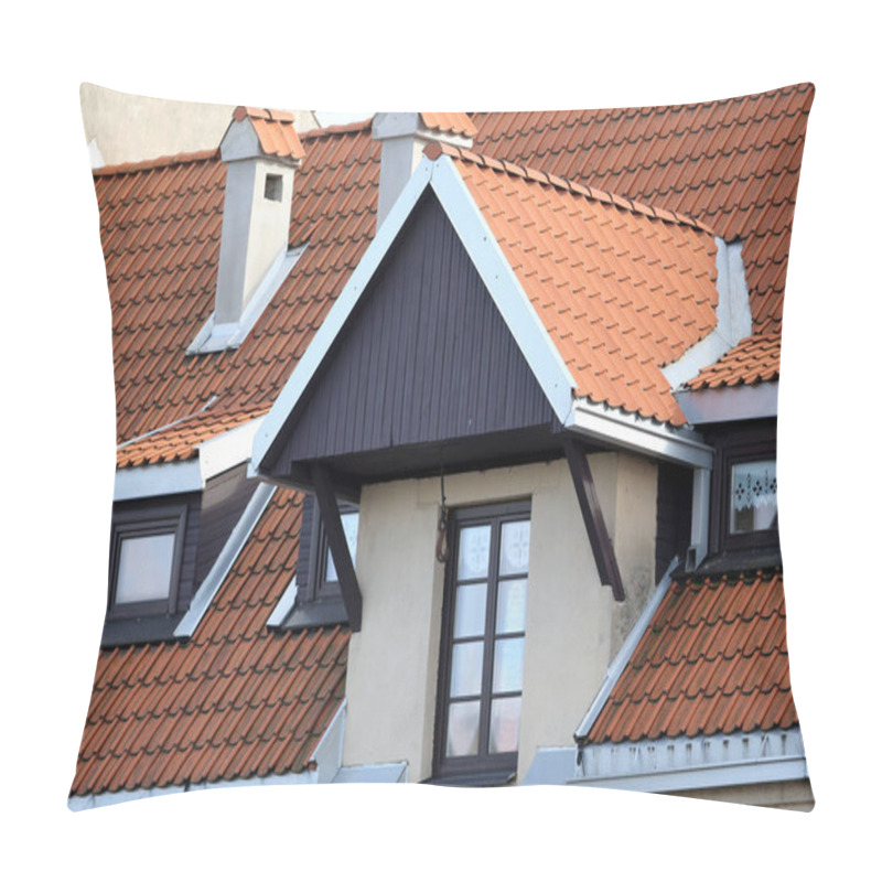 Personality  New Red Roof Tile Background. Architecture Lithuania Pillow Covers