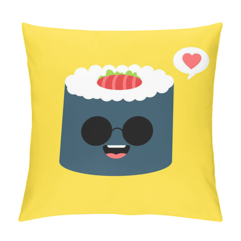 Personality  CUte And Kawaii Sushi Roll Character. Happy Sushi Roll Cartoon Mascot Character. Vector Illustration Flat Style Isolated On Color Background Pillow Covers