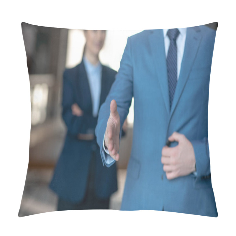 Personality  Businessman Passing His Hand While Greeting Customers In The Office Pillow Covers