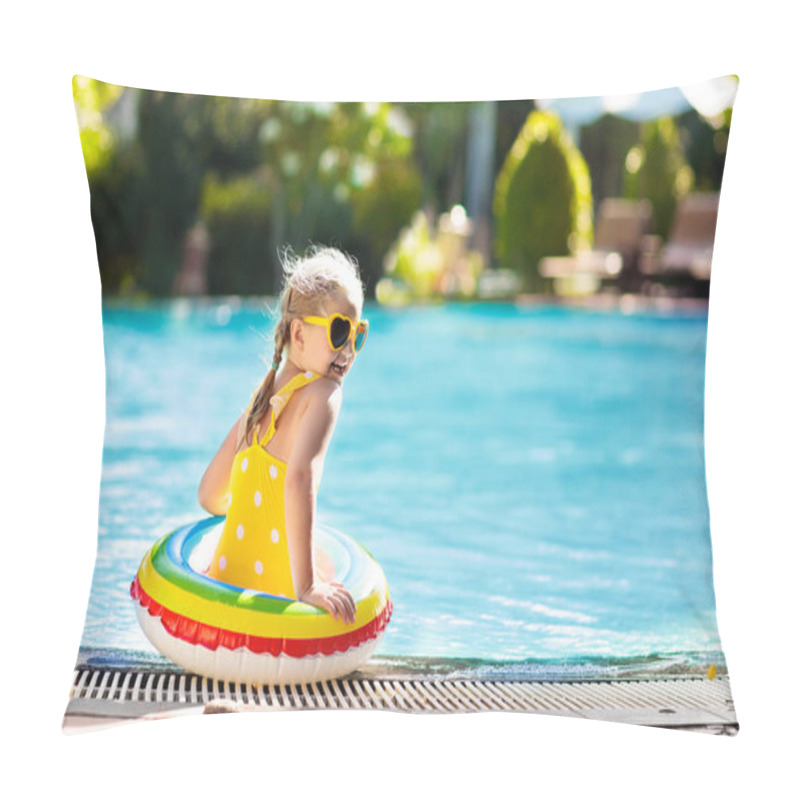 Personality  Child With Goggles In Swimming Pool. Little Girl Learning To Swim And Dive In Outdoor Pool Of Tropical Resort. Swimming With Kids. Healthy Sport Activity For Children. Sun Protection. Water Fun. Pillow Covers