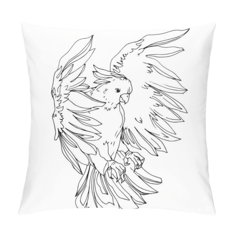 Personality  Vector Sky Bird Cockatoo In A Wildlife Isolated. Black And White Pillow Covers