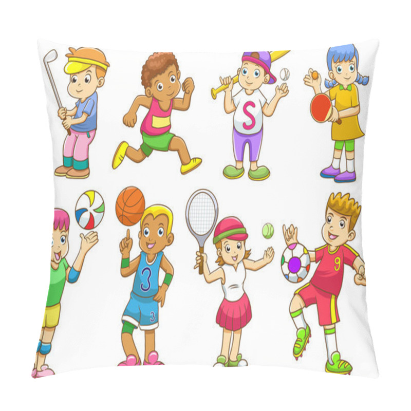 Personality  Illustration Of Children Playing Different Sports Pillow Covers