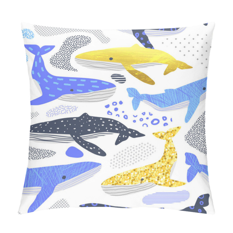 Personality  Cute Whales Seamless Pattern. Childish Marine Background With Abstract Elements. Baby Freehand Doodle For Fabric Textile, Wallpaper, Wrapping. Vector Illustration Pillow Covers