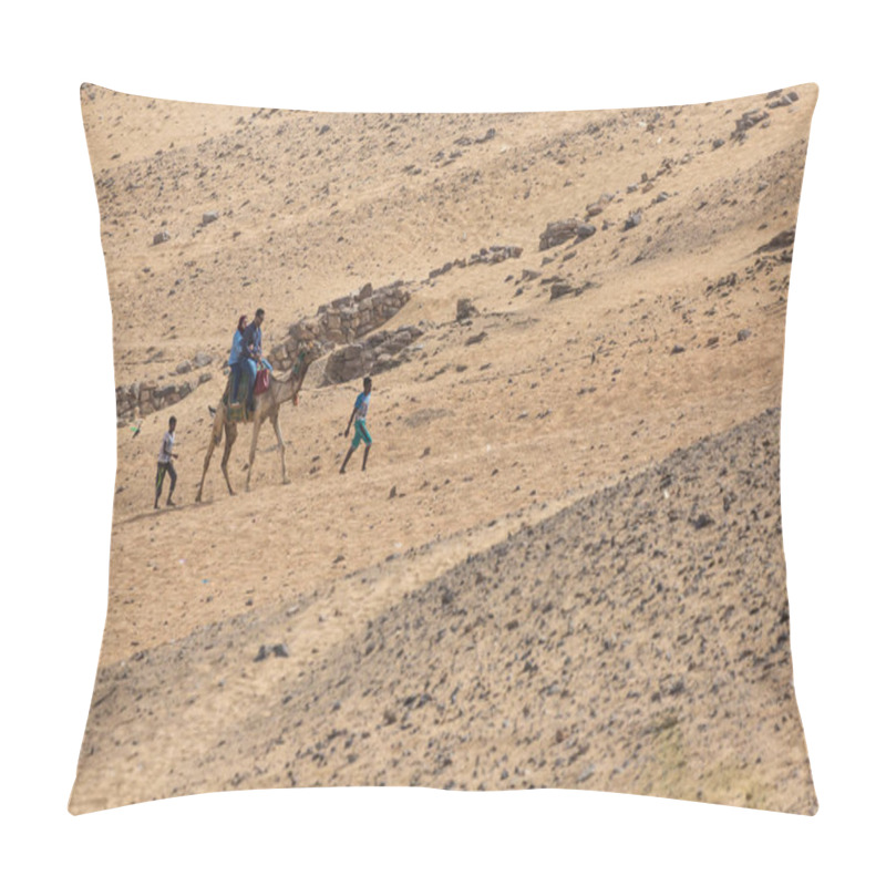 Personality  ASWAN, EGYRPT - MARCH 24, 2017: People In The Camel Caravan Goin Pillow Covers