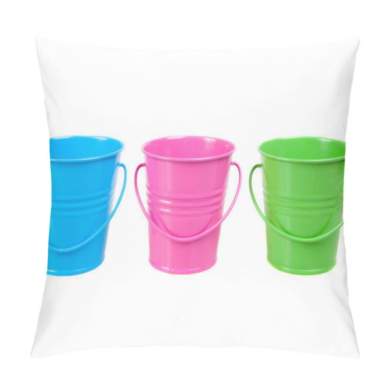 Personality  Green, Blue And Pink Pails, Buckets, Isolated Pillow Covers