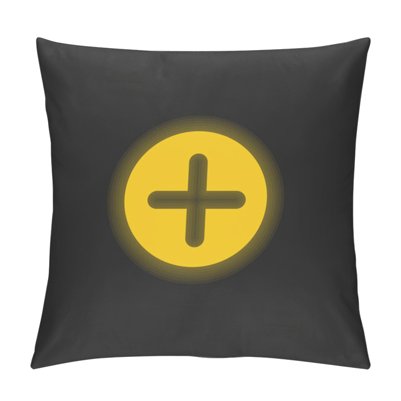 Personality  Add Button With Plus Symbol In A Black Circle Yellow Glowing Neon Icon Pillow Covers