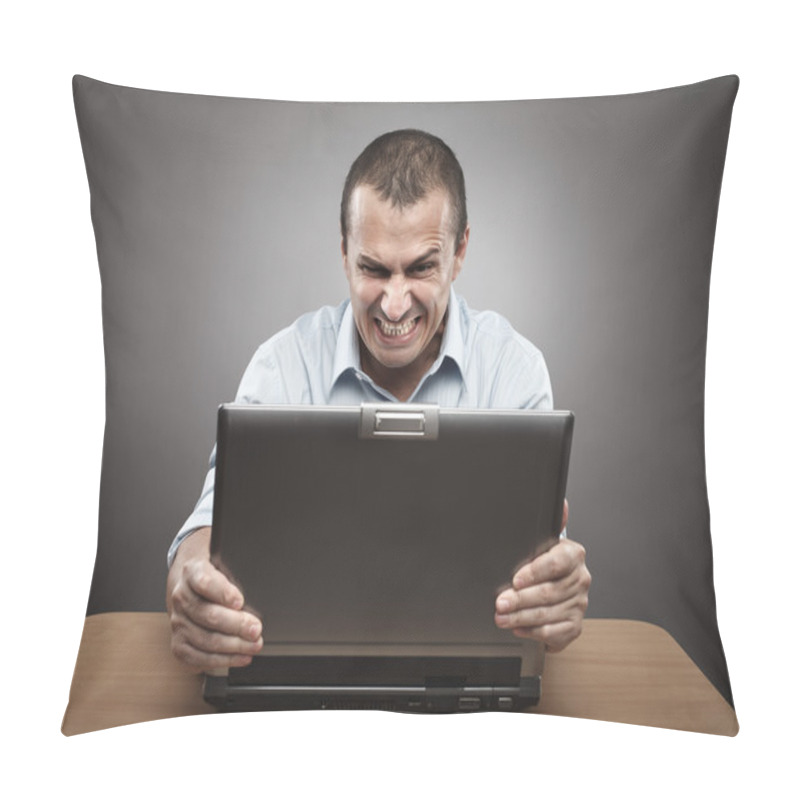 Personality  Angry Businessman At Laptop Pillow Covers