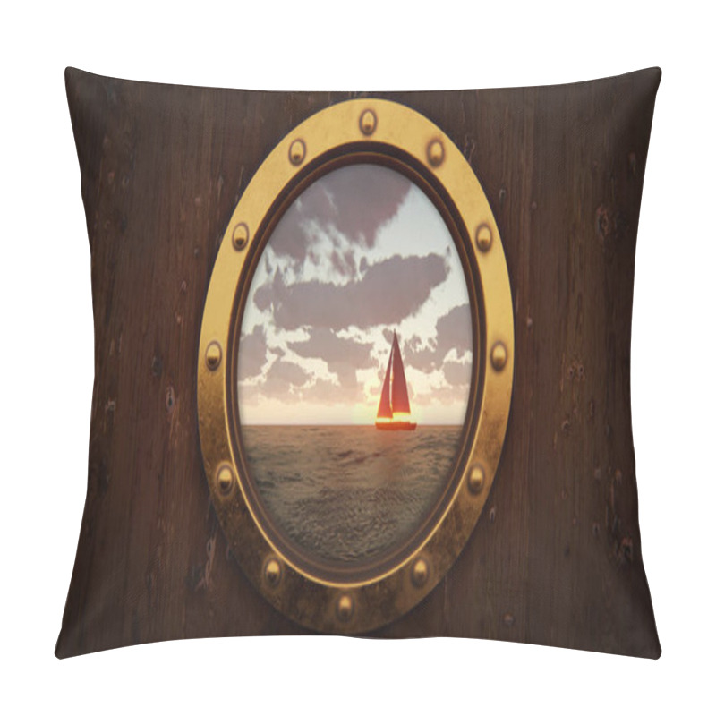 Personality  Ship Porthole And Sailing Boat Float On The Water Pillow Covers