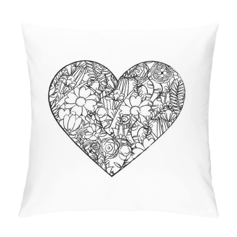 Personality  Grunge Heart With Beauty Flowers And Leaves Branches Decoration Vector Illustration Pillow Covers