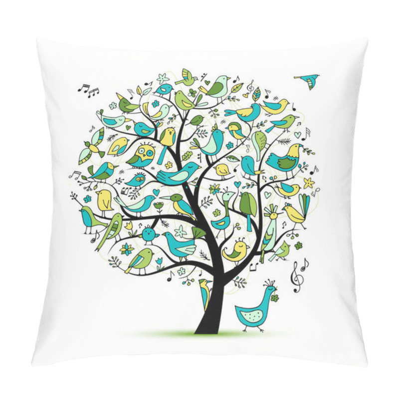 Personality  Tree With Birds, Sketch For Your Design Pillow Covers