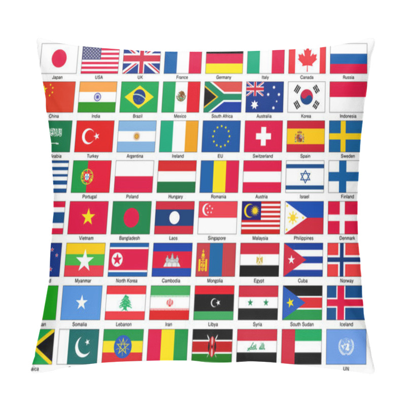 Personality  World 64 Popular Flags/ English Notation, Vector Illustration Pillow Covers