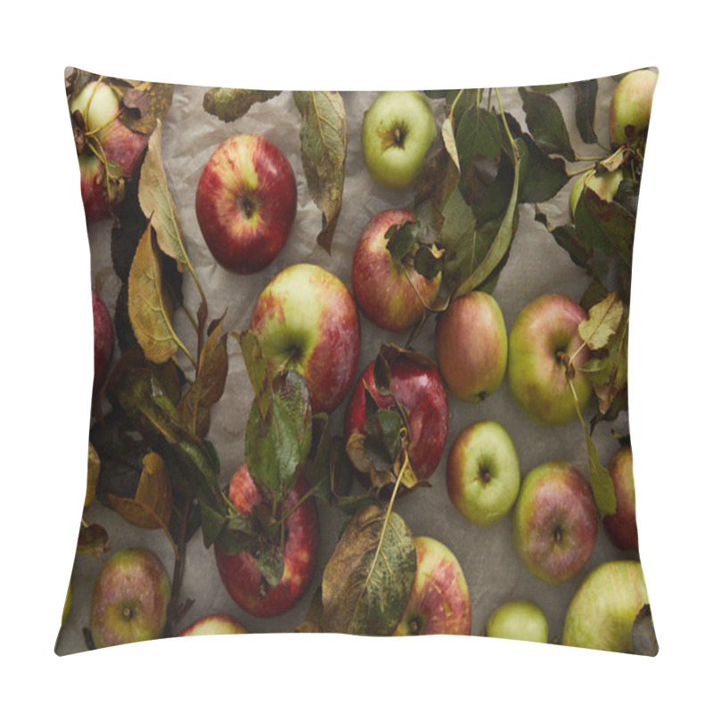 Personality  Top View Of Ripe Apples With Branch And Leaves Pillow Covers