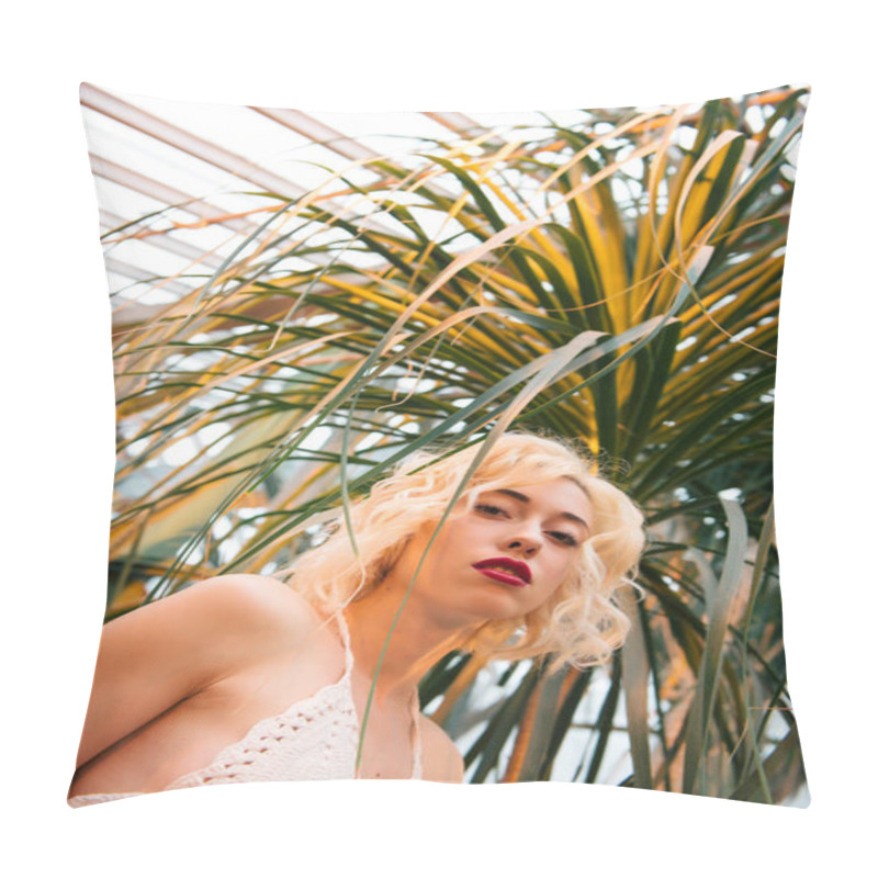 Personality  Beautiful Female Model With Dreamy Eyes Posing At Botanical Gard Pillow Covers