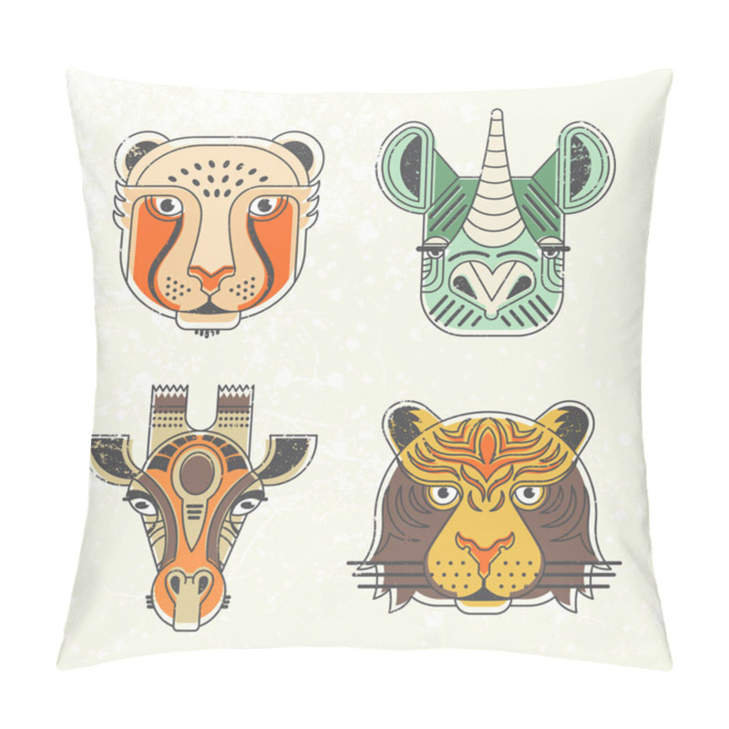 Personality  Animal Portraits In  Geometrical Flat Style Pillow Covers