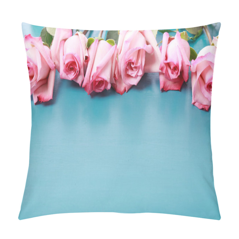 Personality  Pink Roses On Turquoise Blue Wooden Board Pillow Covers