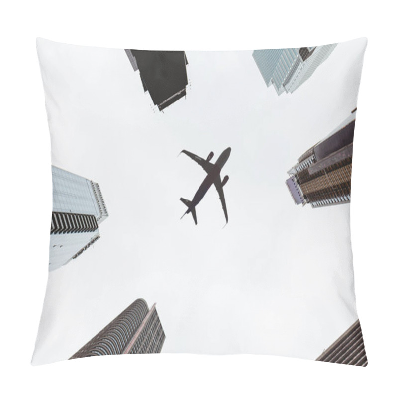 Personality  Bottom View Of Skyscrapers And Clear Sky With Airplane In New York City, Usa Pillow Covers