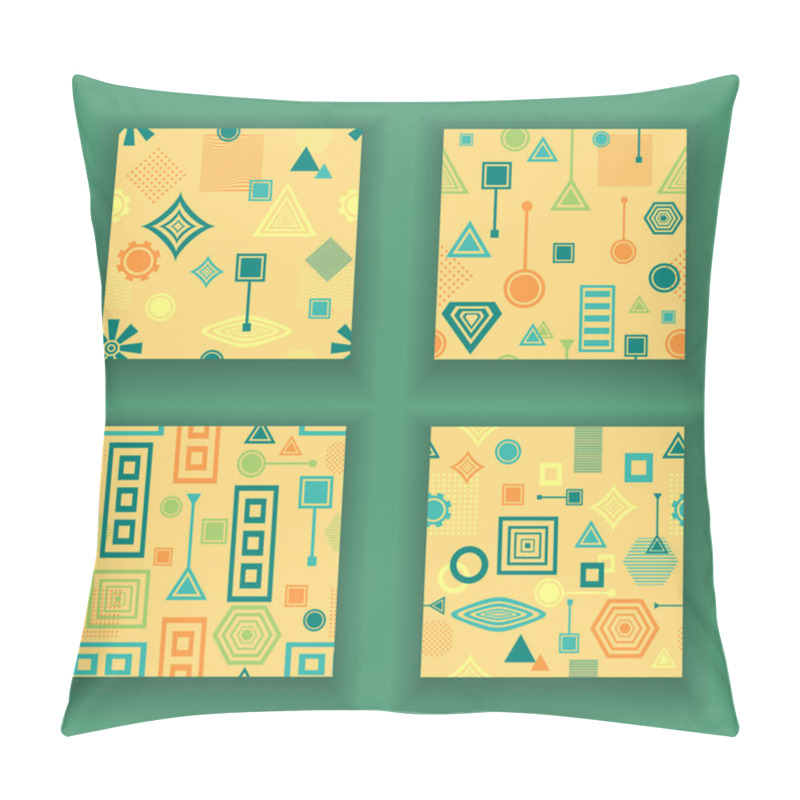 Personality  Set Abstract Seamless Patterns In Postmodern Memphis Style Blue Green On Yellow Beige Pillow Covers