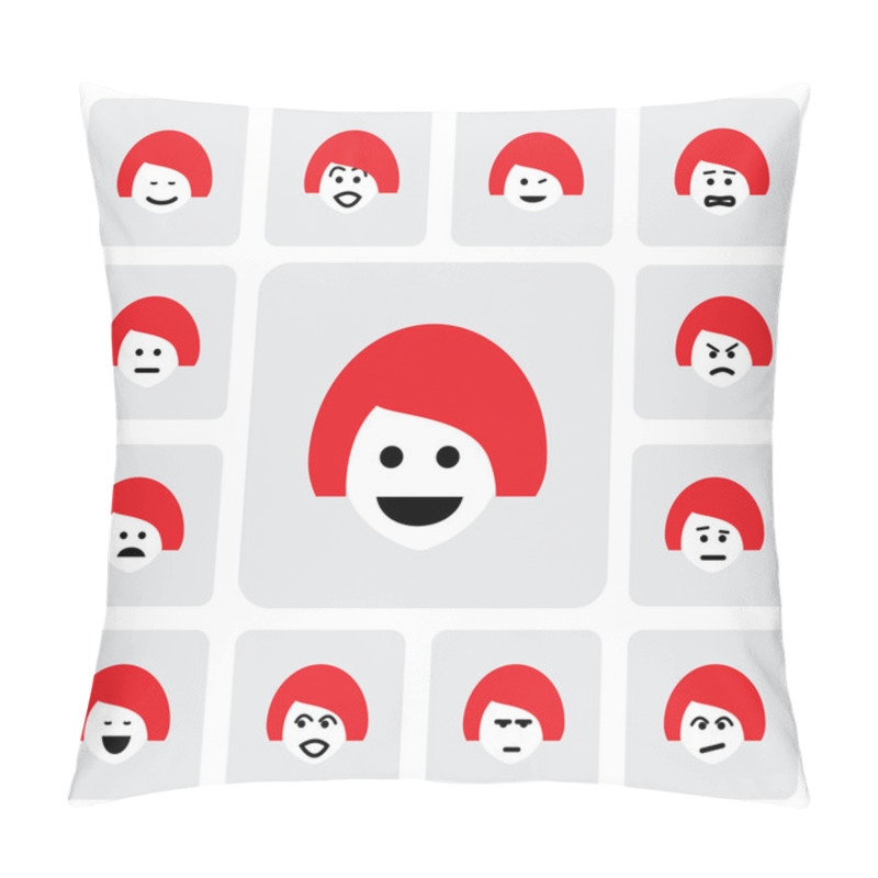 Personality  Different Emotions Of Young Woman Face- Vector Graphic Pillow Covers