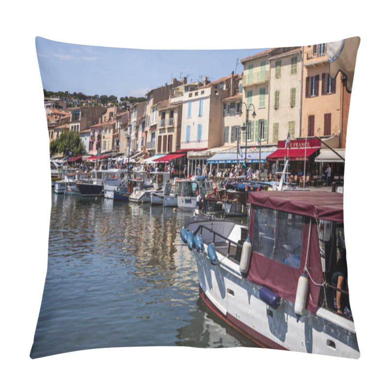 Personality  AVIGNON, FRANCE - JUNE 18, 2018: Boats In Port And People Walking On Embankment, Avignon, France  Pillow Covers