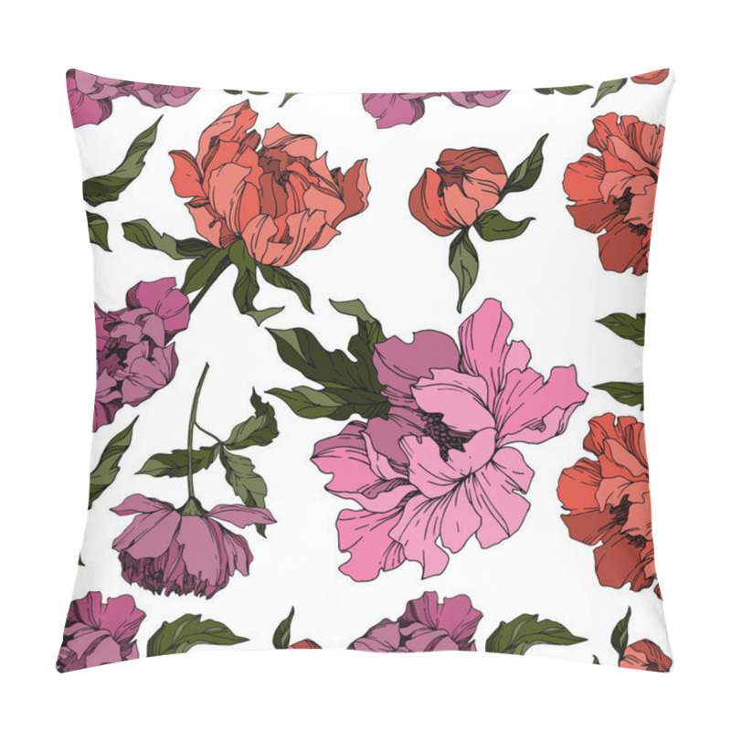 Personality  Vector Peony Floral Botanical Flowers. Black And White Engraved  Pillow Covers