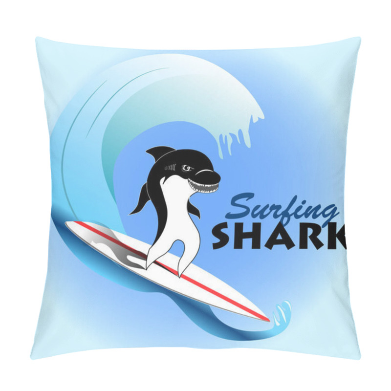 Personality  Surfing Fun Shark On Blue Wave, Vector Illustration Pillow Covers